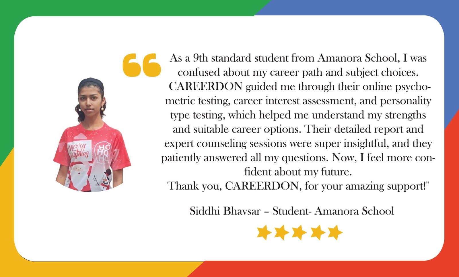 Career Counseling Testimonial – 9th Standard Student Shares Experience with CAREERDON