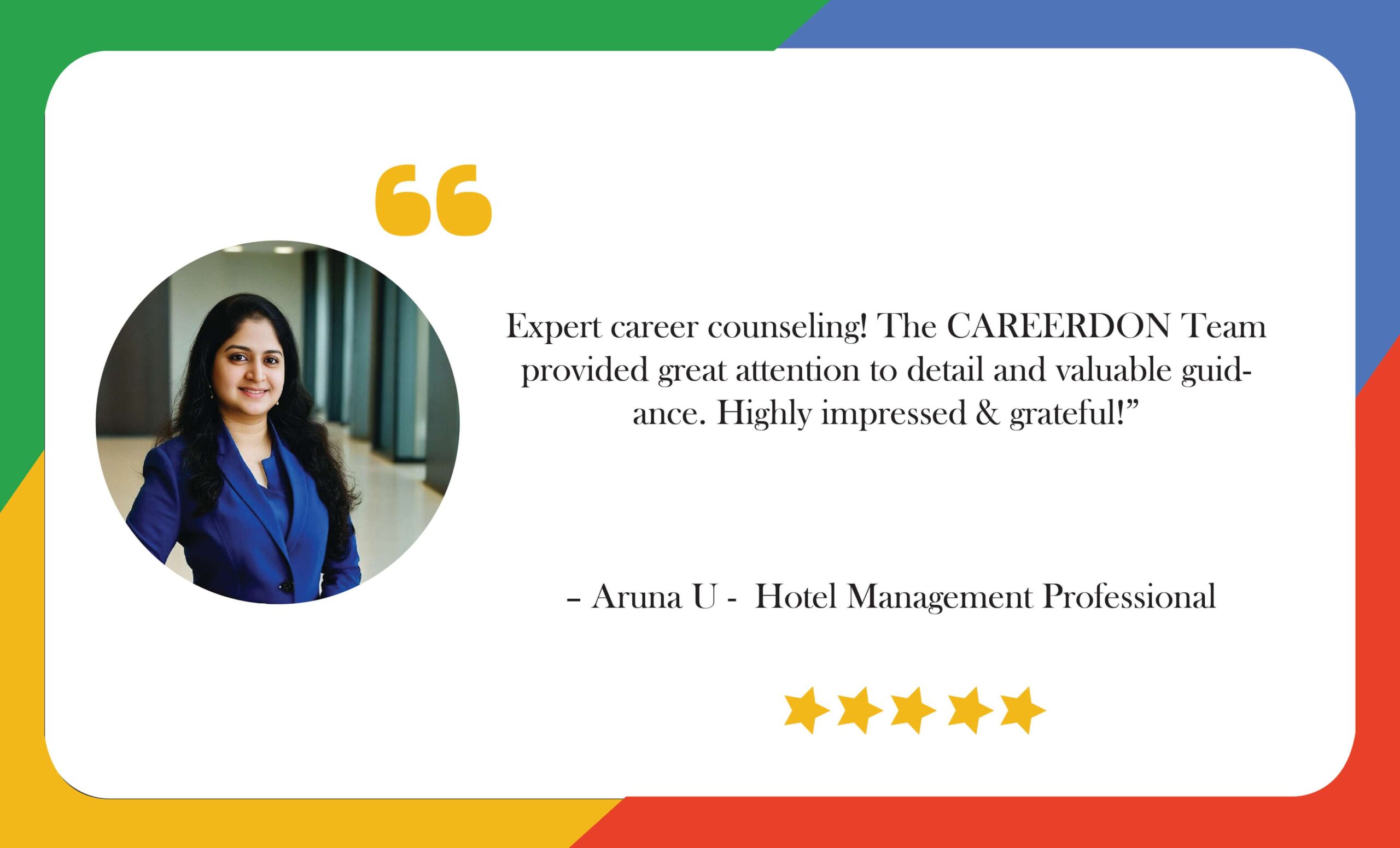 Hotel Management Professional's Google Testimonial for CAREERDON Career Counseling Services